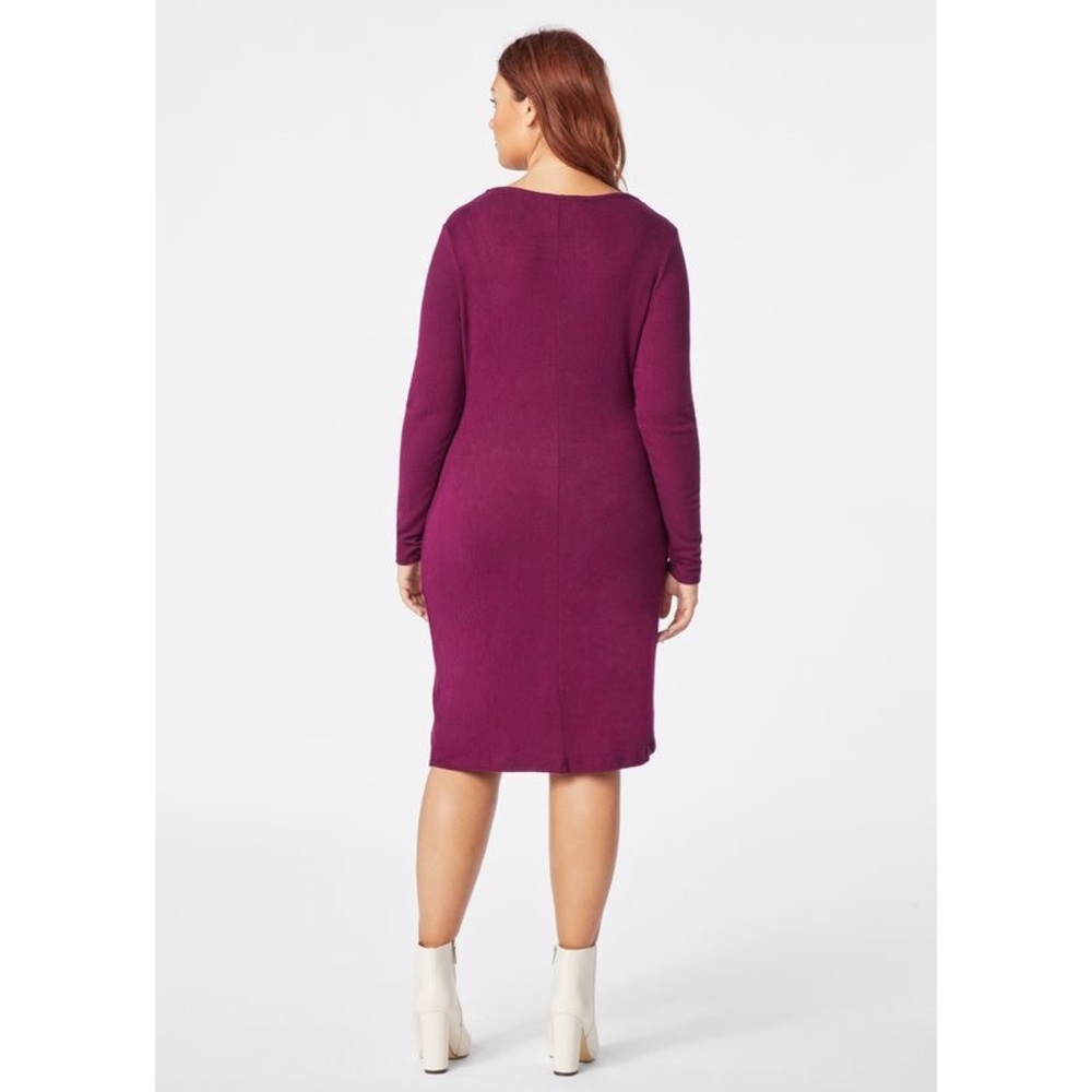 Boysenberry Knit Long Sleeve Cowl Neck Dress - Picture 3 of 7